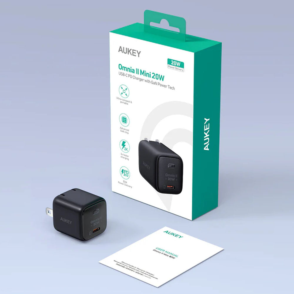 Aukey Omnia II Mini 20W USB-C PD Wall Charger,  Ultra-Compact & Portable (PA-B1T)