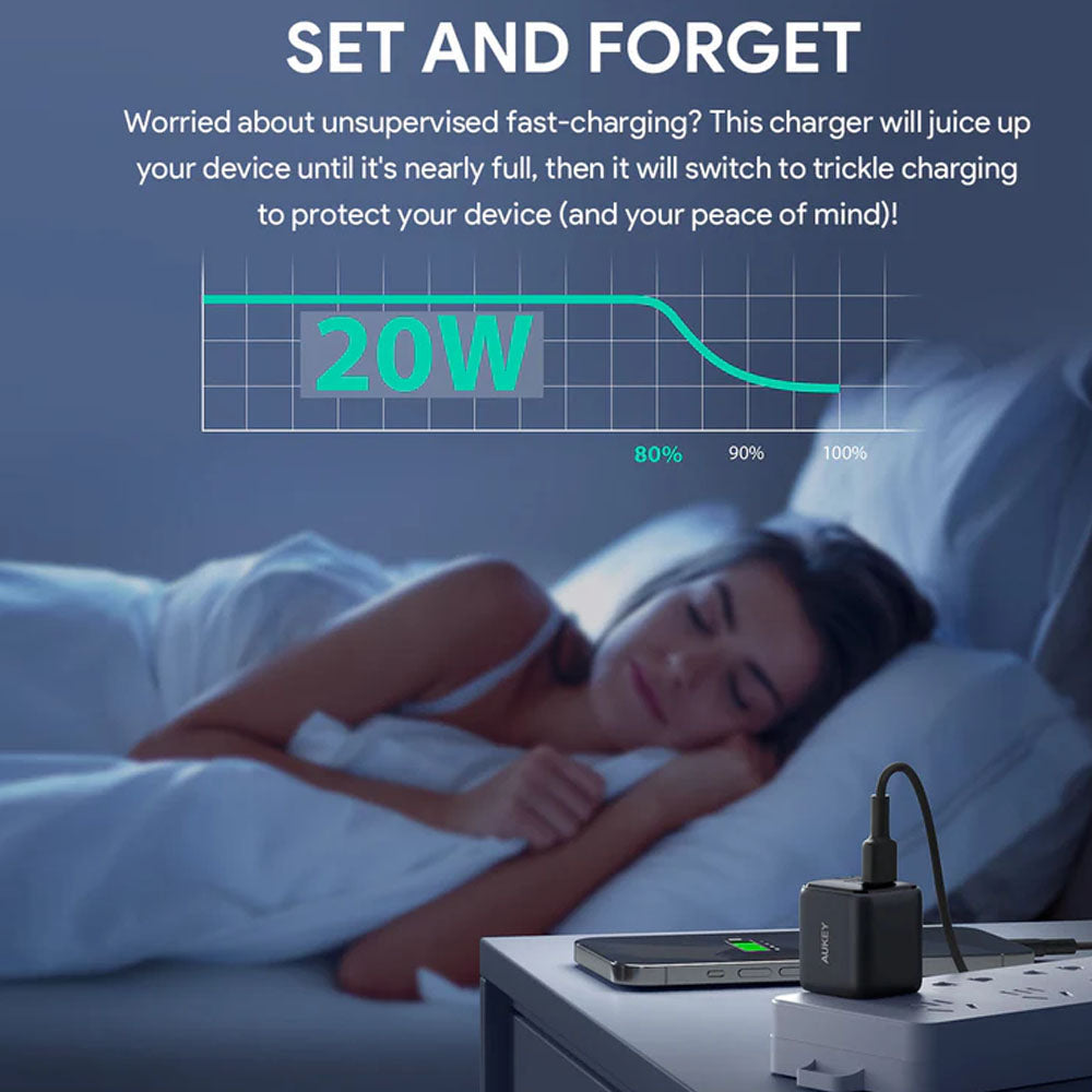 Aukey Omnia II Mini 20W USB-C PD Wall Charger,  Ultra-Compact & Portable (PA-B1T)