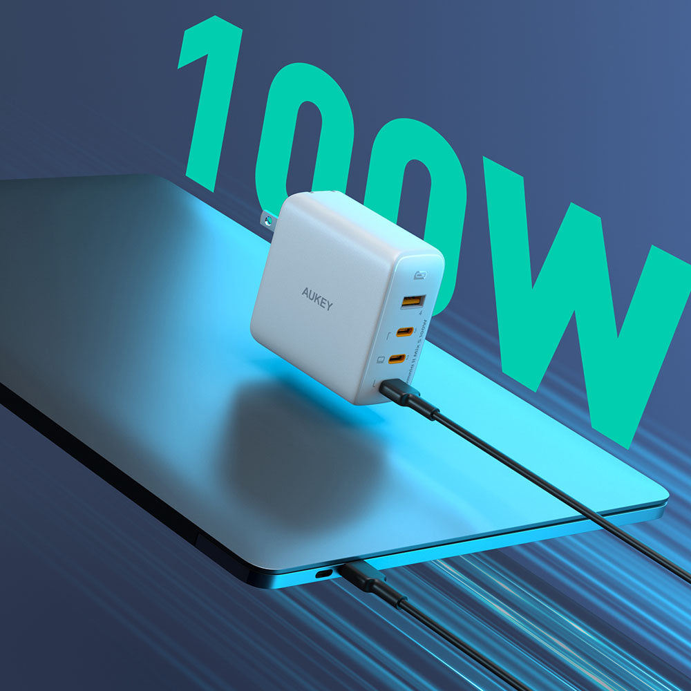 Aukey Omnia II Mis S Wall 100W GaN Charger With  4-Ports 1X Usb-A & 3X Usb-C Ports, US-Pin (PA-B7S)