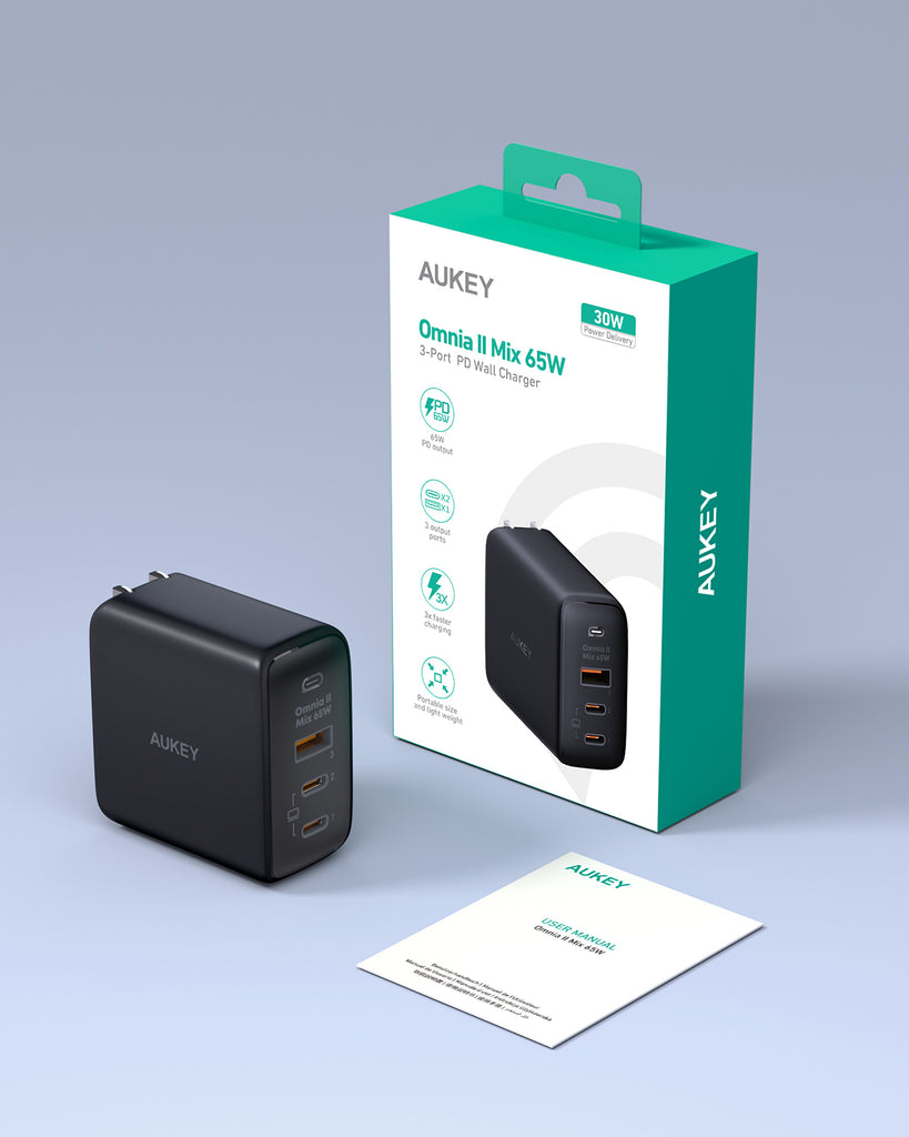 Aukey Omnia II 65w PD & Super Fast Charging With PPS Technology Wall Charger (PA-B6T)