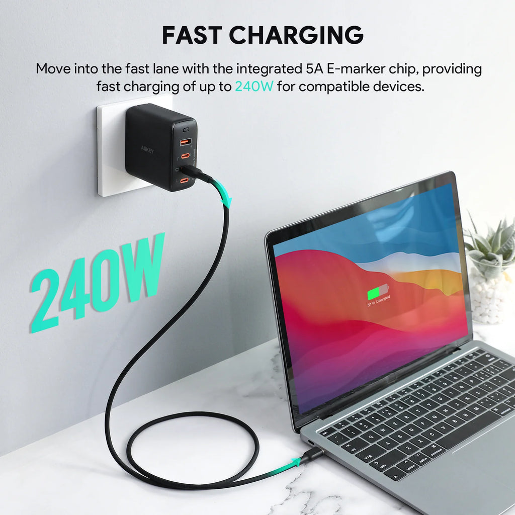 Aukey Circlet Blink 240W Silicone USB-C to USB-C Cable 1.8m (CB-SCC242)