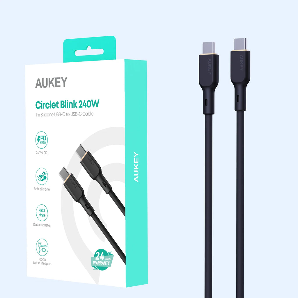 Aukey Circlet Blink 240W Silicone USB-C to USB-C Cable 1.8m (CB-SCC242)