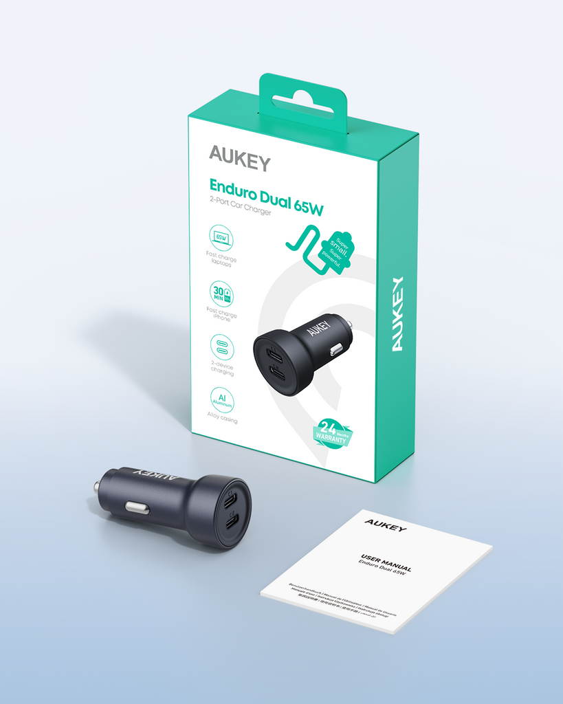 Aukey Enduro 65W Dual USB C Power Delivery Car Charger (CC-Y23)