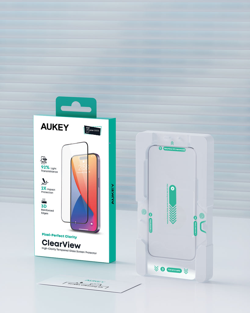 Aukey iPhone 15 Pro 6.1-inch Super Clear View High-Clarity Tempered Glass Screen Protector (SP-GT10C)