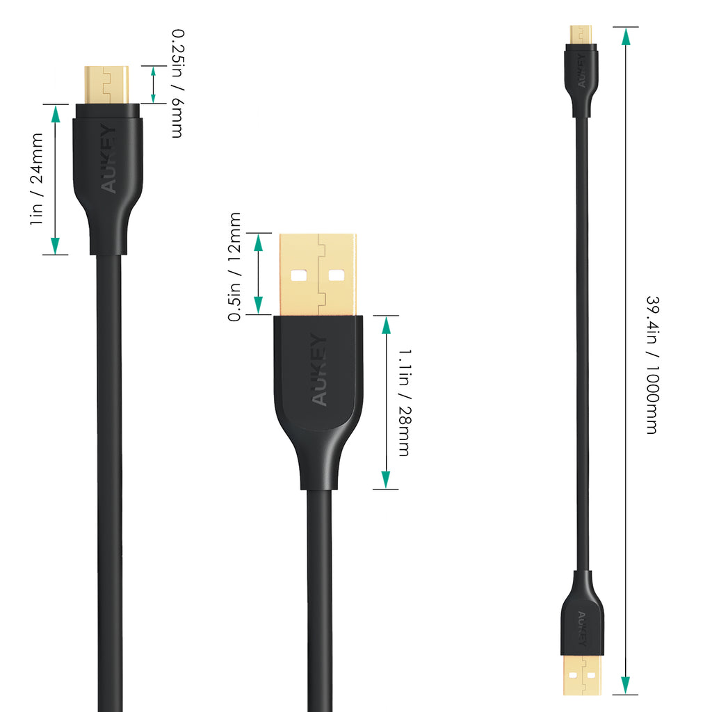Aukey Gold-plated Qualcomm Quick Charge 3.0 Micro USB 2.0 Cable 1m (CB-MD1)