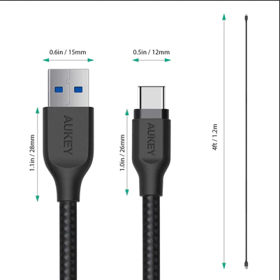 Aukey Braided Nylon USB 3.1 Gen 1 A to C Cable (3.95ft) (CB-AC1)